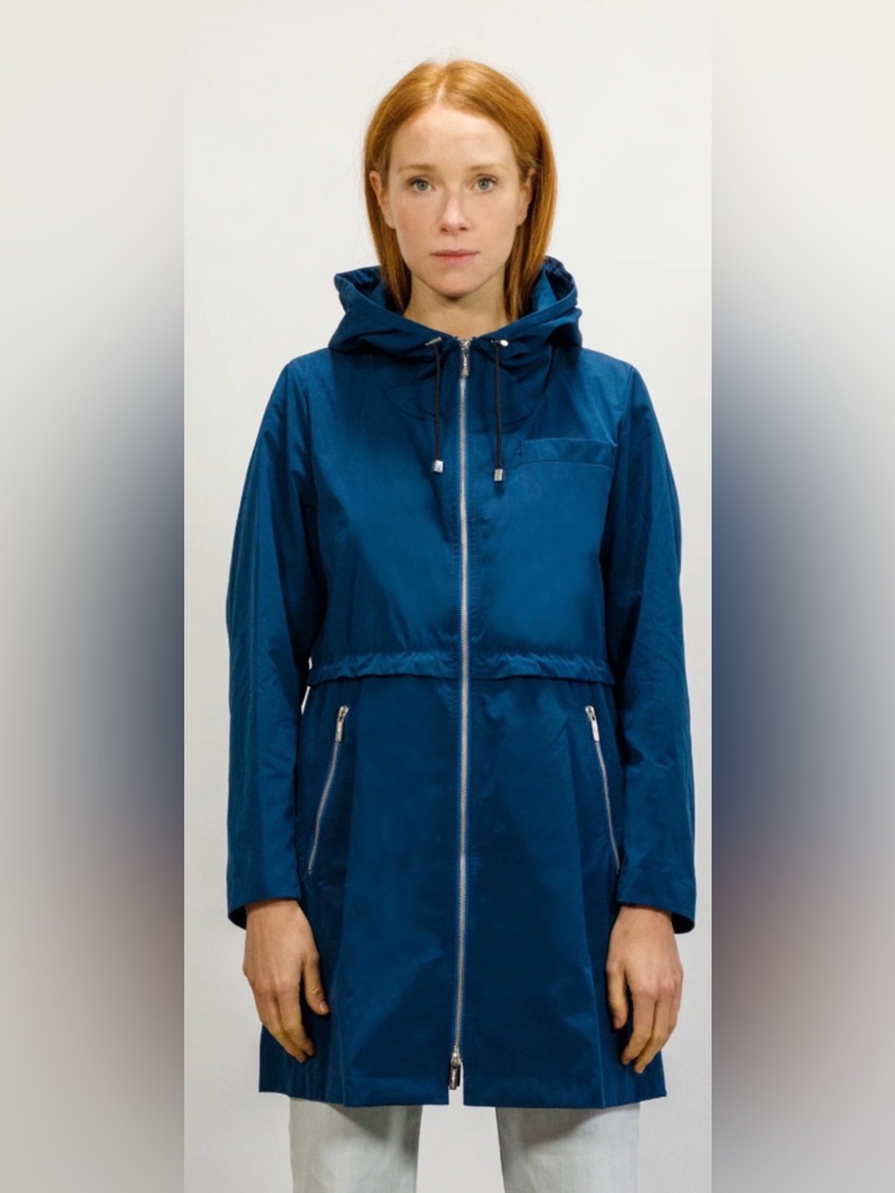 NWT JANE POST PEACOCK BLUE HOODED FULL ZIP PLEATED BACK PARKA JACKET COAT SZ L